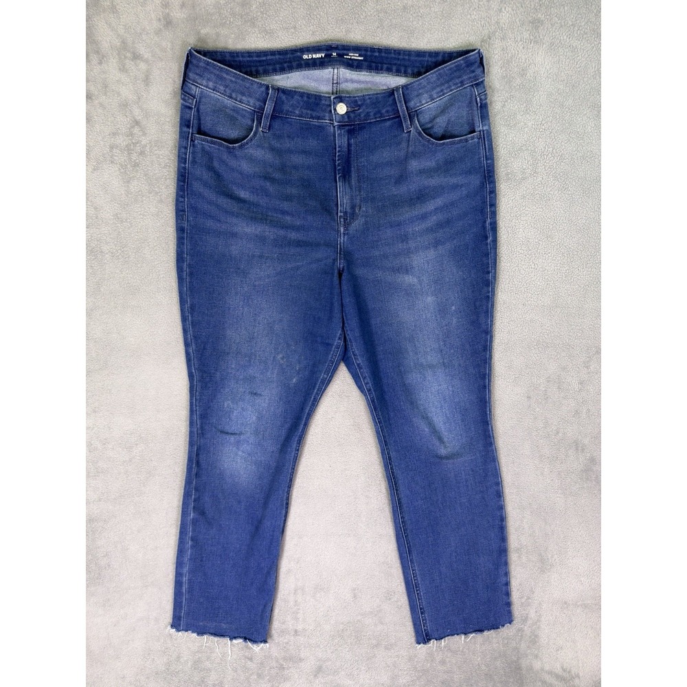 Old Navy Jeans Womens 14 Short Blue Medium Wash High Rise WOW Straight‎ Raw Hem